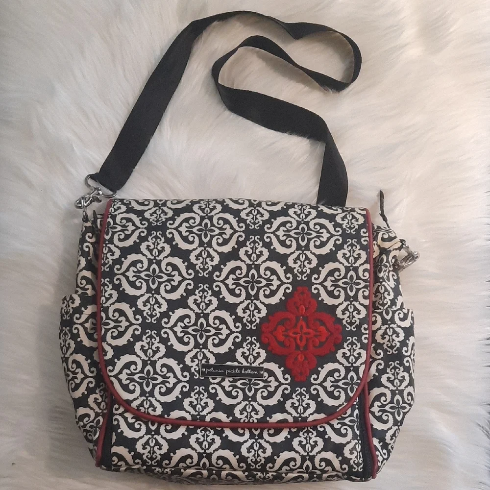 Elegant Black and White Patterned Petunia Pickle Bottom Tote Bag/diaper Bag
